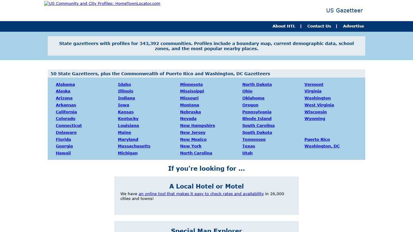 State Gazetteer: Boundary Maps, Demographic Data, for 343,392 Communities